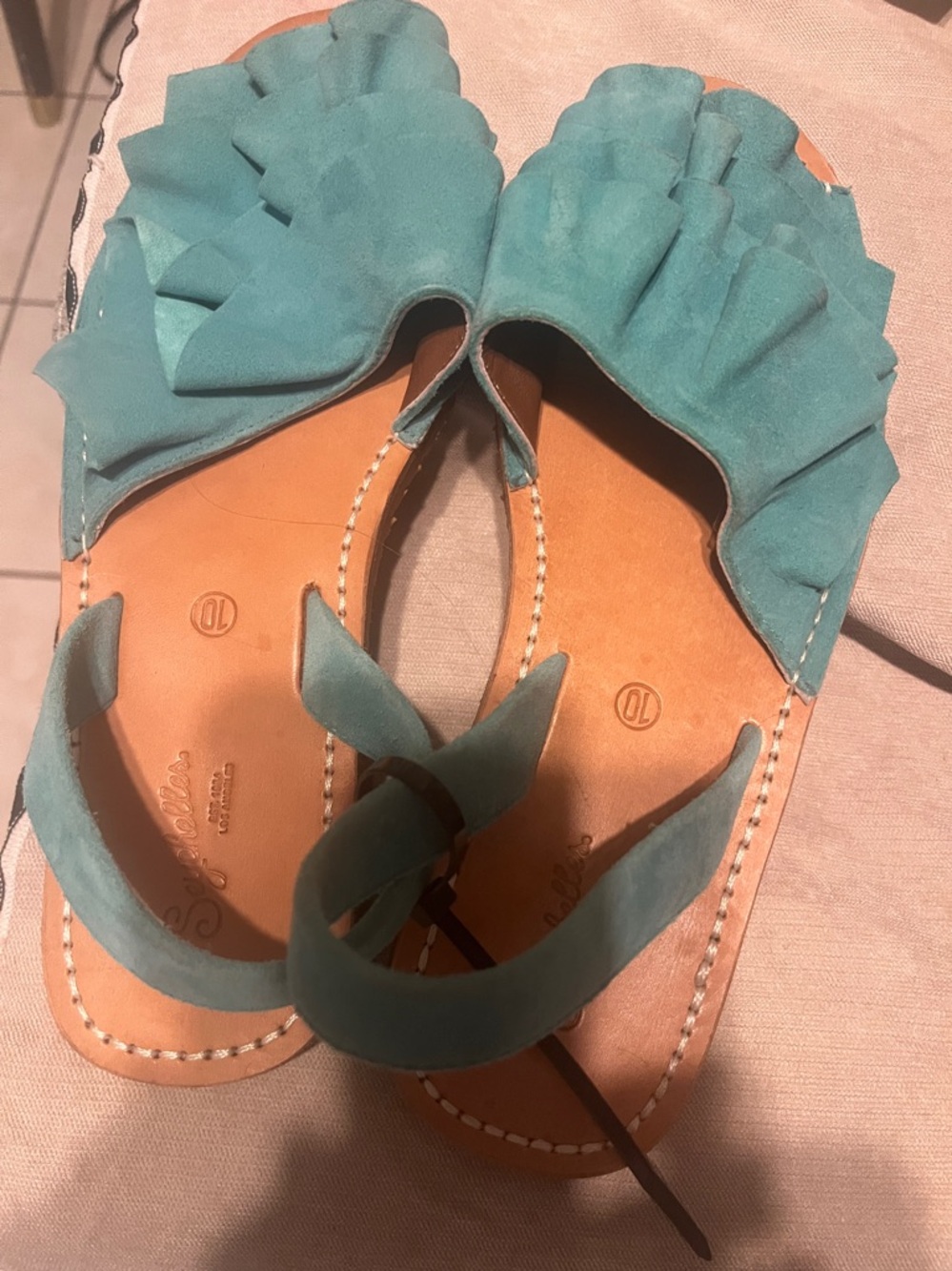 Seychelles Teal Ruffle Slingback Sandals